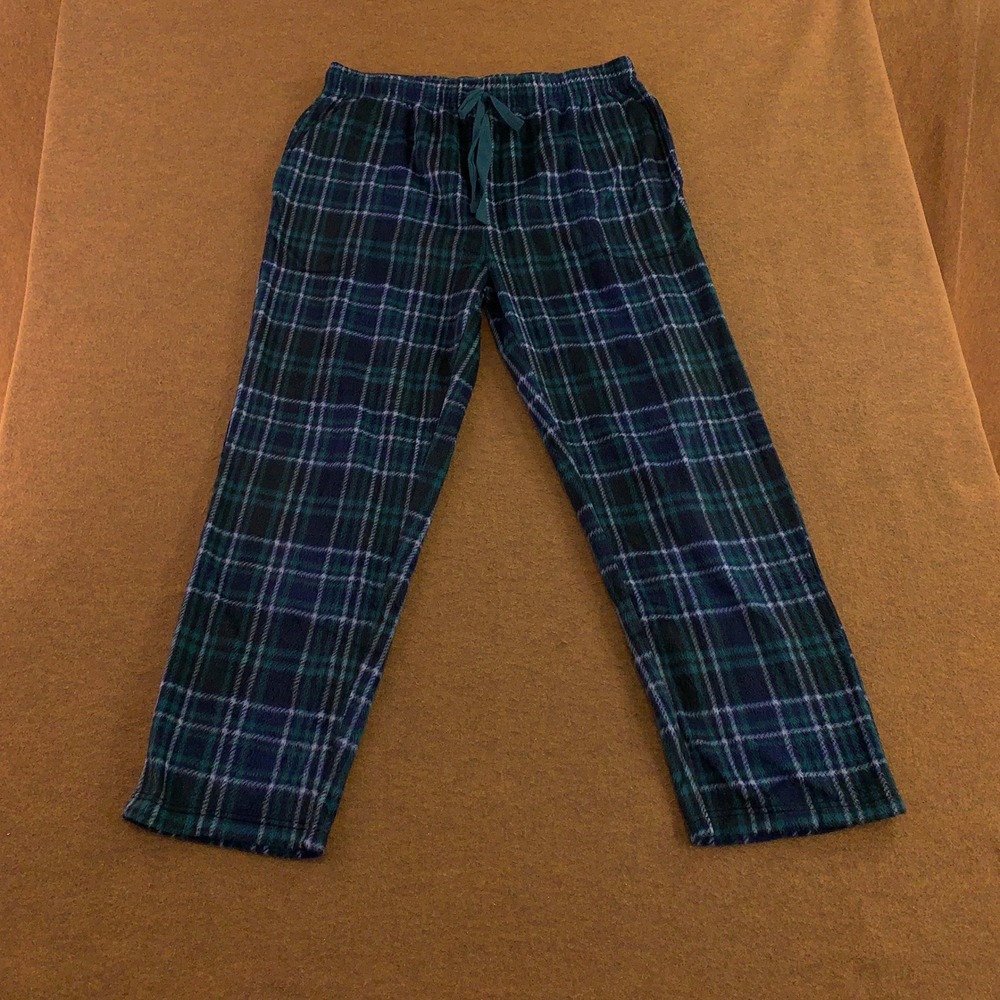 Cuddl Duds Mens XL Green Plaid Fleece Drawstring Pajama Pants New